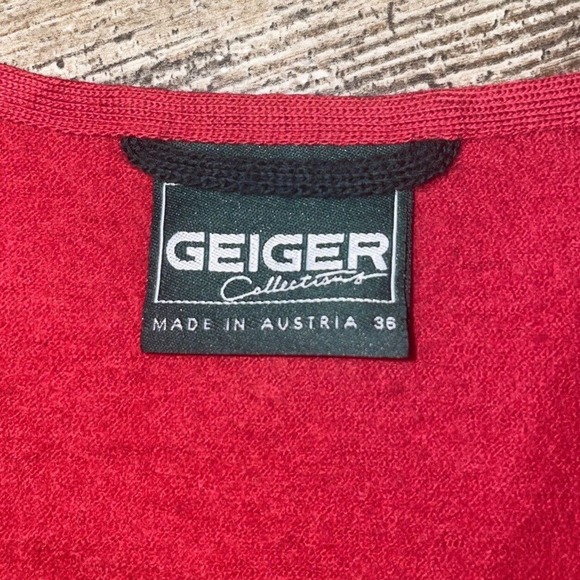 Geiger Tyrol Austria Boiled Pure Wool Button Up Cardigan Jacket Red 36 Small Med - Picture 5 of 7